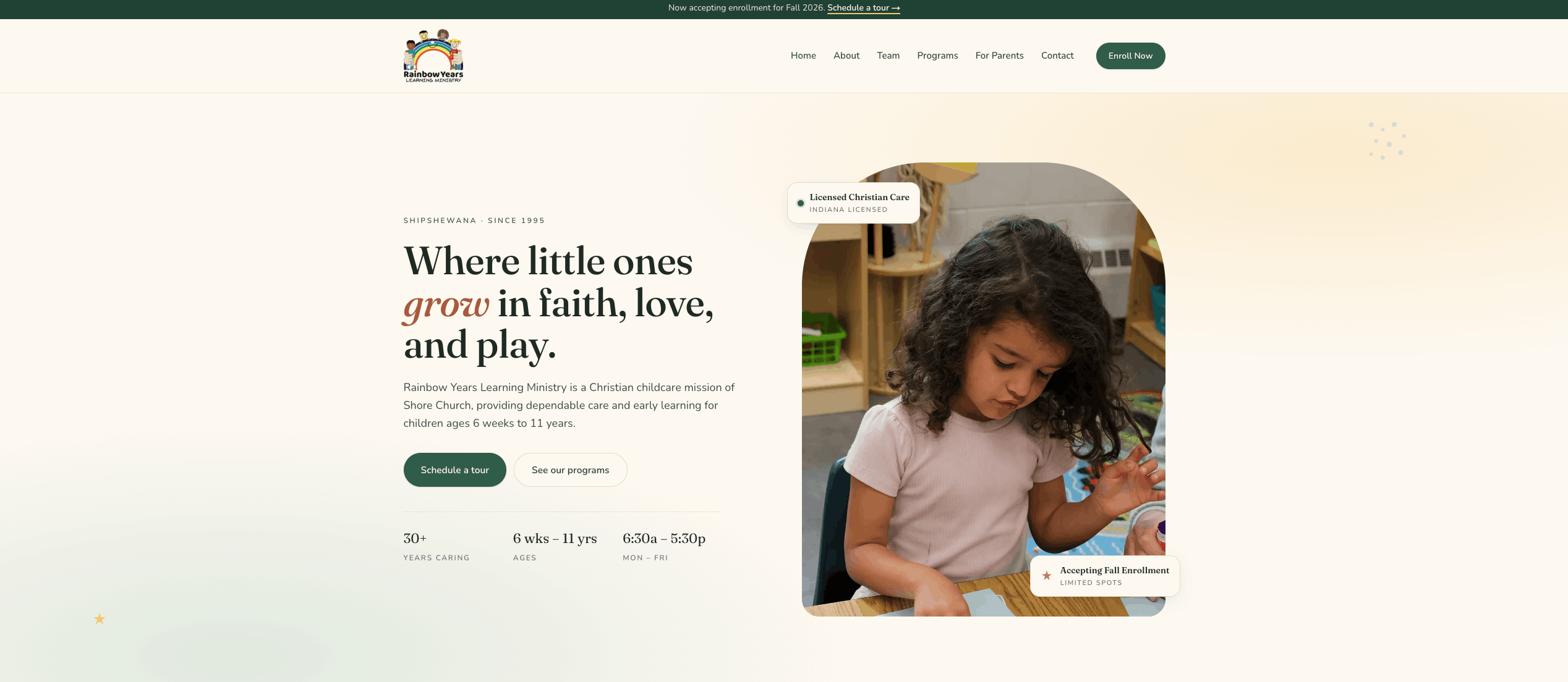 Rainbow Years Learning Ministry website